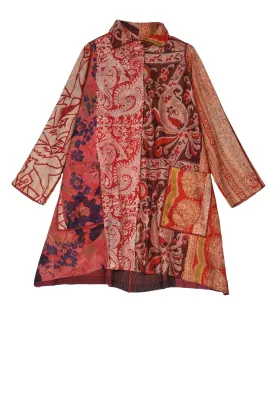 VINTAGE SILK PATCH KANTHA A-LINE DUSTER - vp2311-org -