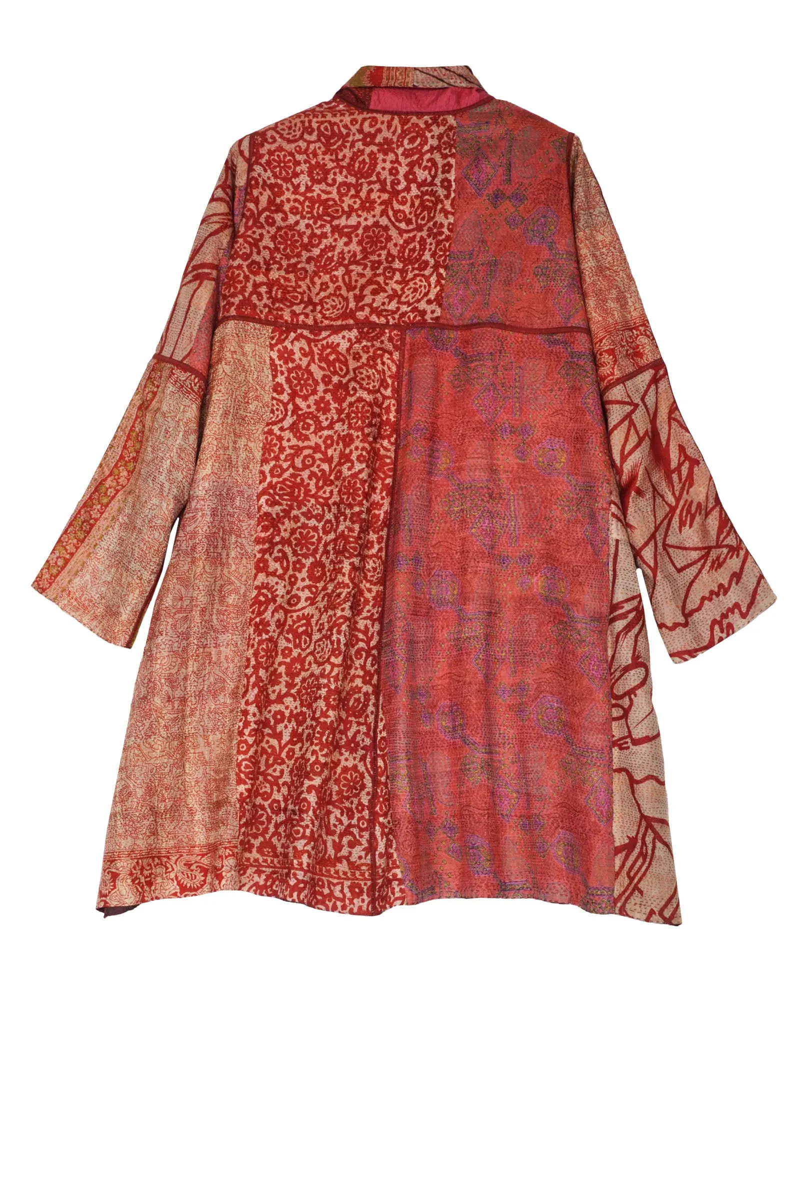 VINTAGE SILK PATCH KANTHA A-LINE DUSTER - vp2311-org -