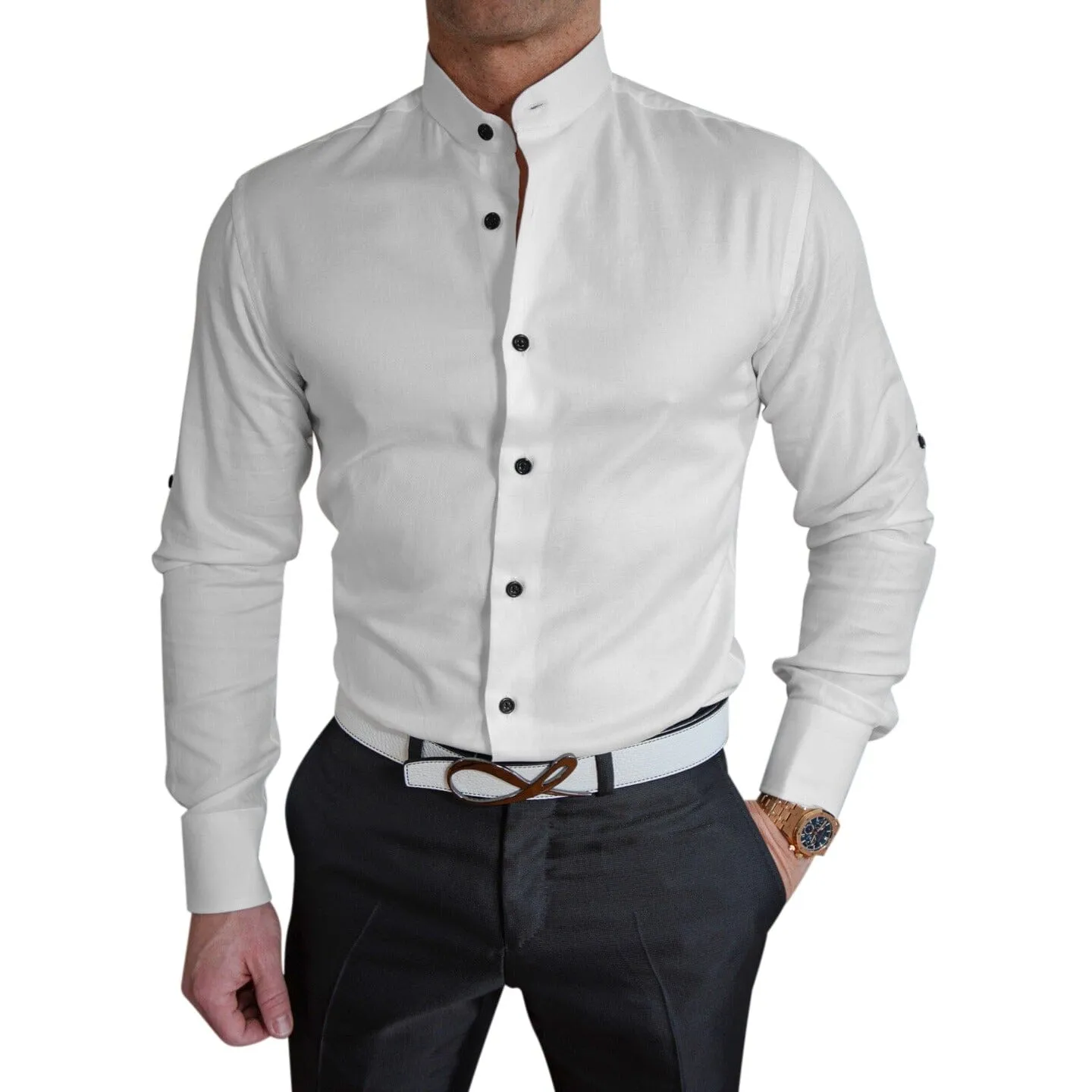 White Signature Mandarin Dress Shirt @ The Vault