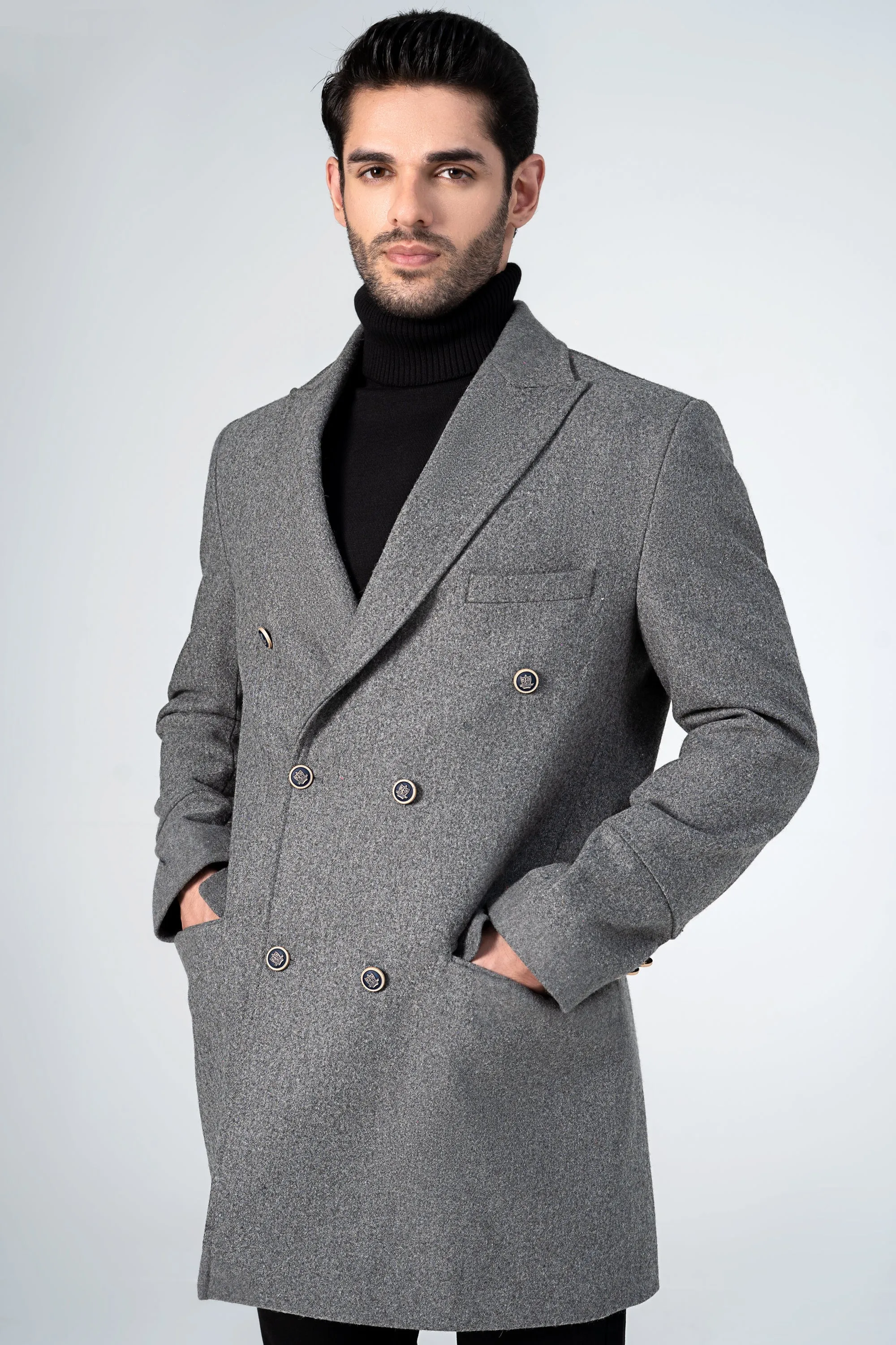 WOOLEN LONG COAT STEEL GREY