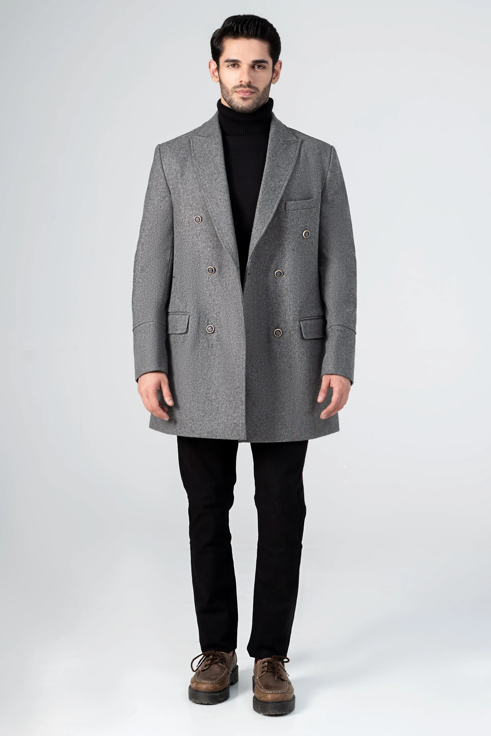 WOOLEN LONG COAT STEEL GREY