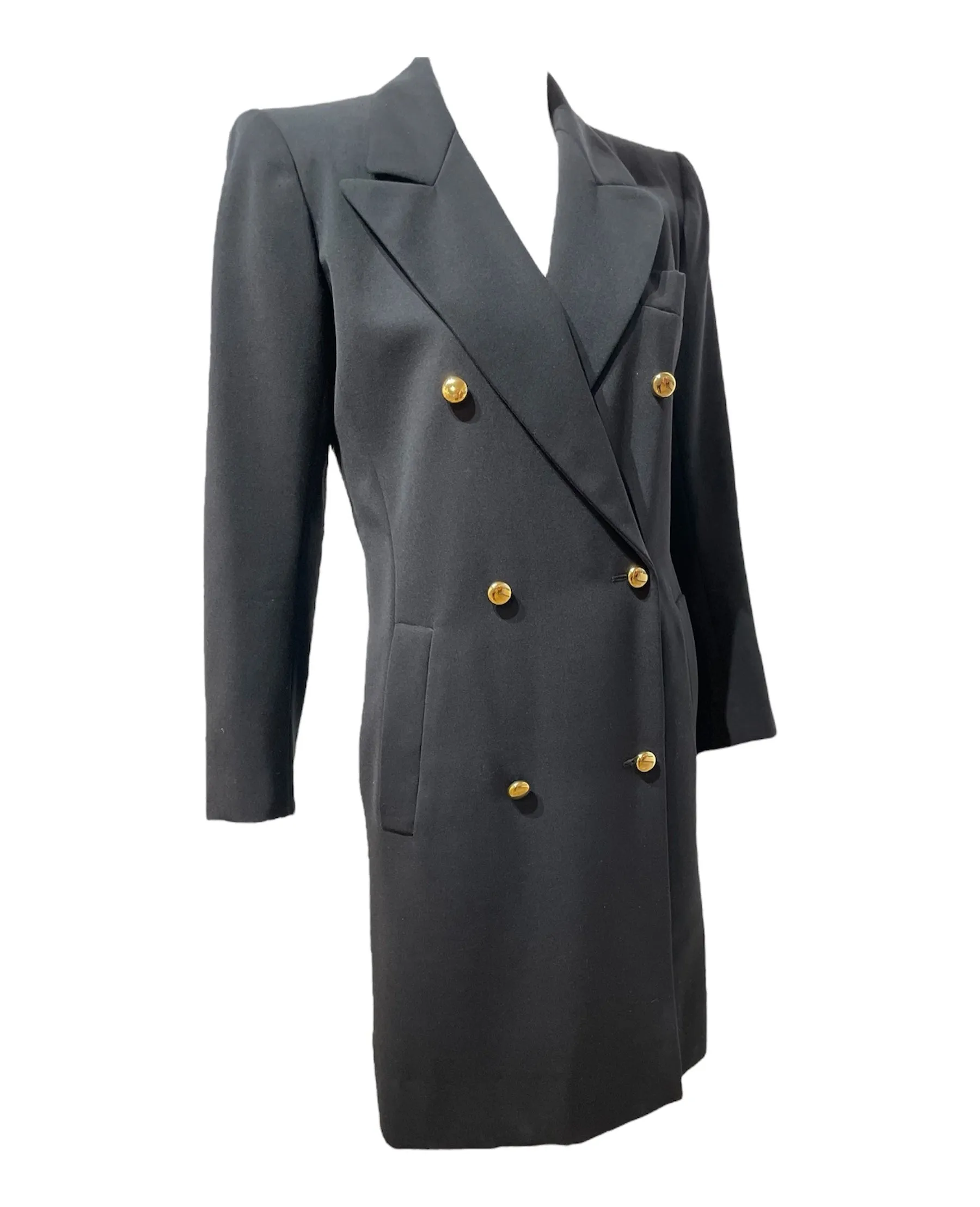 YSL Rive Gauche 80s Iconic Tuxedo Double-Breasted Black Coat Dress