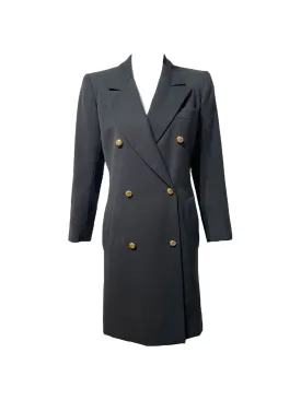 YSL Rive Gauche 80s Iconic Tuxedo Double-Breasted Black Coat Dress